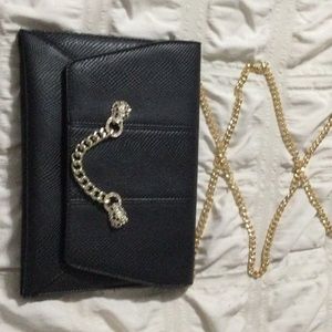 Venus black shoulder purse with leopard and chain embellishments